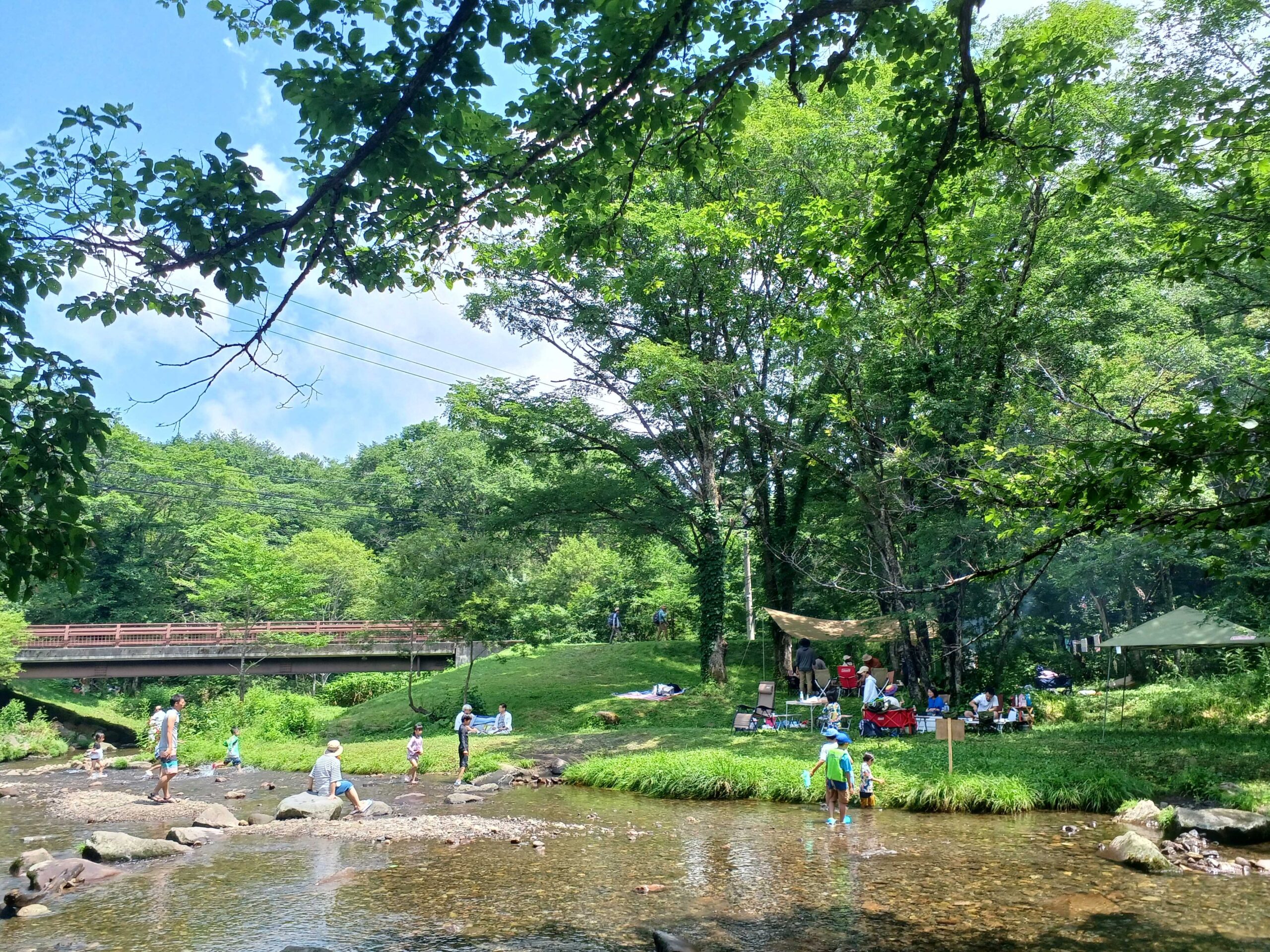 涼を求めて川遊び